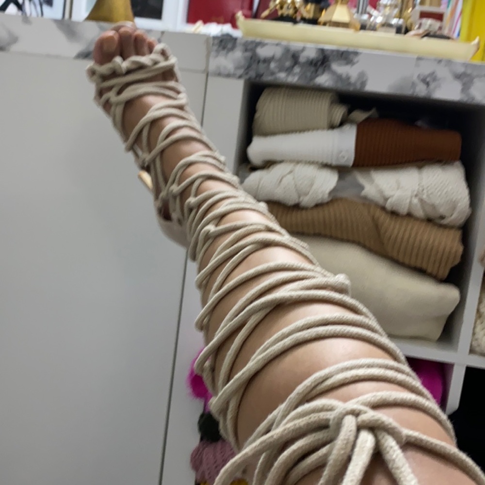 Beige lace up sandals